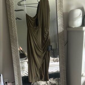 Lulu's Green Asymmetrical One Shoulder Dress